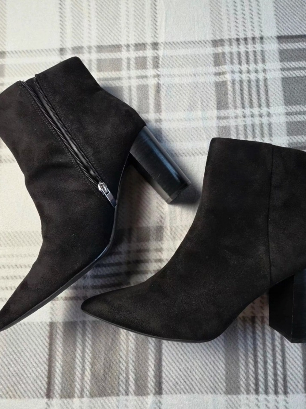 Nine West Black Suede Pointed Toe Block Heel Ankle Boots